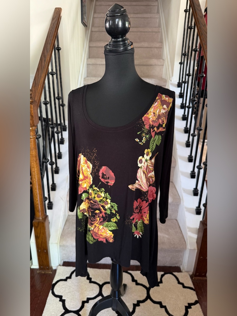 Covington Black Artsy Tunic with Multicolor Floral Print